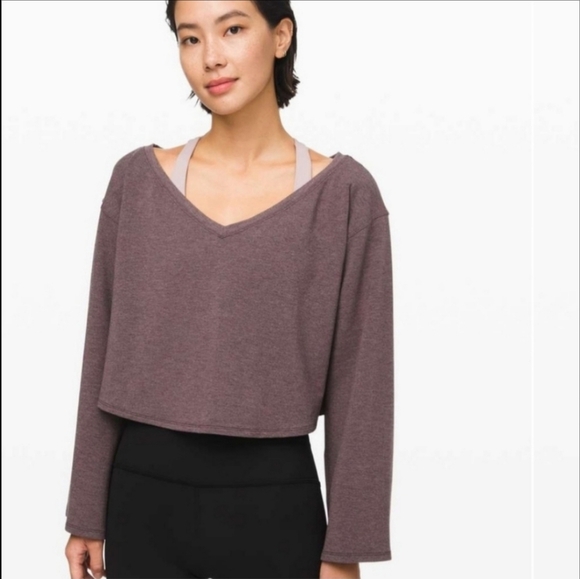 Lululemon Show Your Depth Long Sleeve Heathered Antique Bark Cropped Sweatshirt - Picture 2 of 11